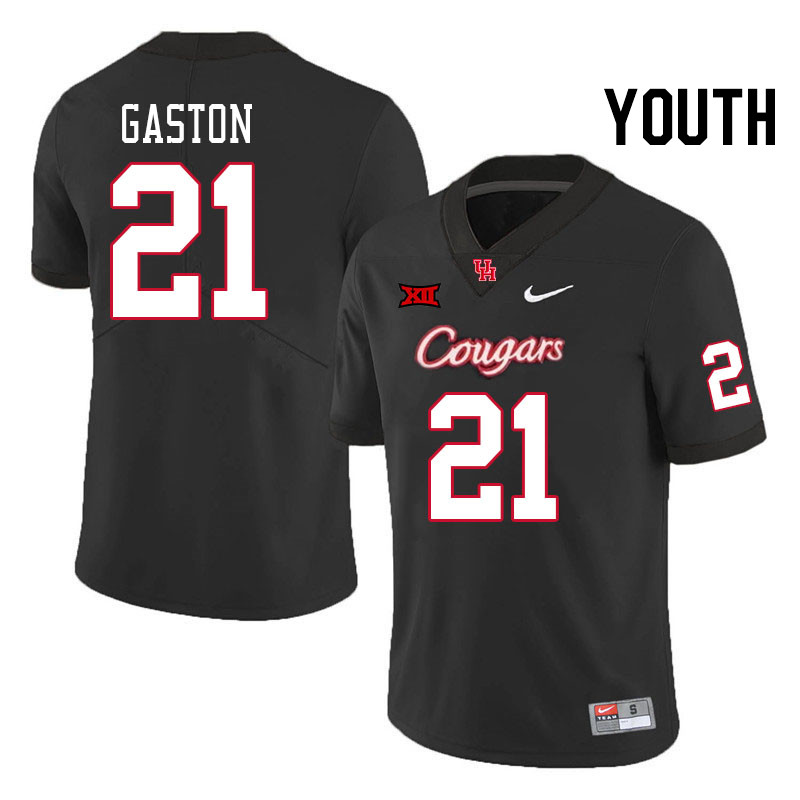 Youth #21 Juwon Gaston Houston Cougars Big 12 XII College Football Jerseys Stitched-Black